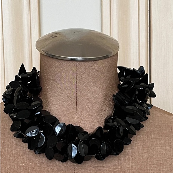 VINTAGE Chunky Artsy Black Beaded Choker Rhinestone Stations Hook/Eye Closure - Picture 3 of 10